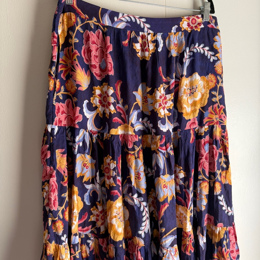 Soft Surroundings New Kara Skirt Blue Akrotiri Flowers Maxi Women’s Size Large - Picture 3 of 13